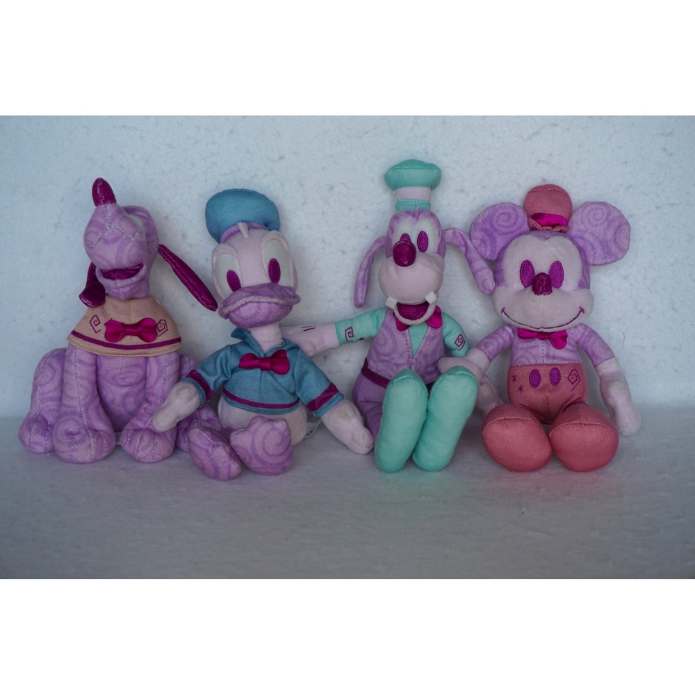 Disney World 50th Anniversary Plush Set Mickey Donald Goofy Pluto Purple 4pc